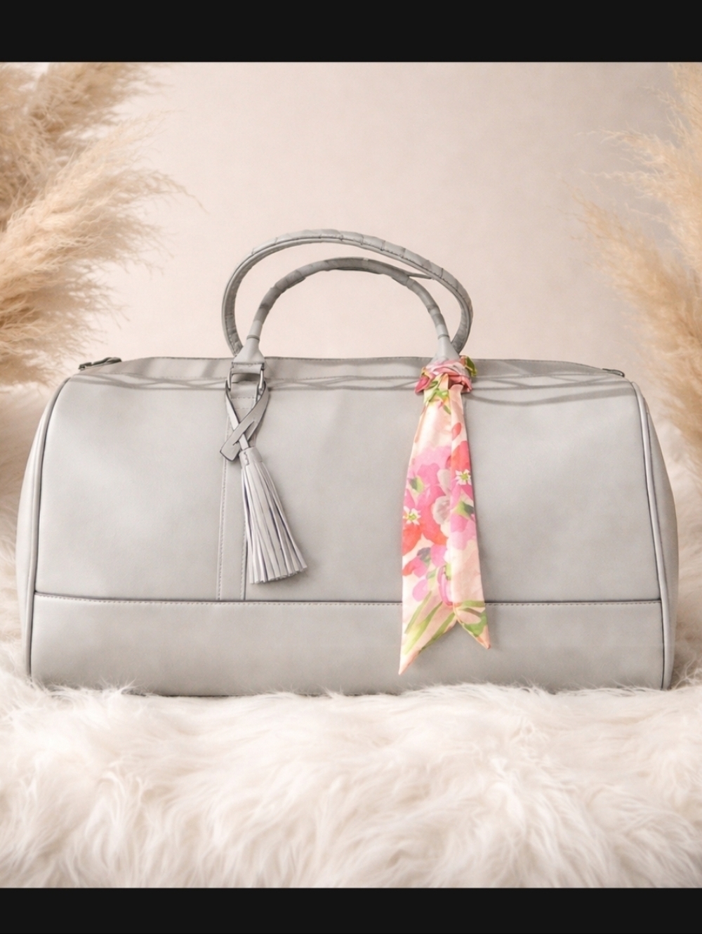 Saffiano Gray Ms Lovely Vegan Leather Duffle NWT